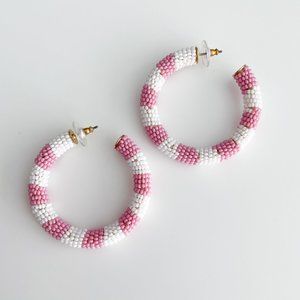 J. Crew x Alison Lou Striped Beaded Hoops (Pink)